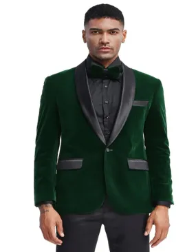 Men's Slim Fit Shawl Lapel Velvet Wedding & Prom Hunter Green Tuxedo Green Prom Tuxedos