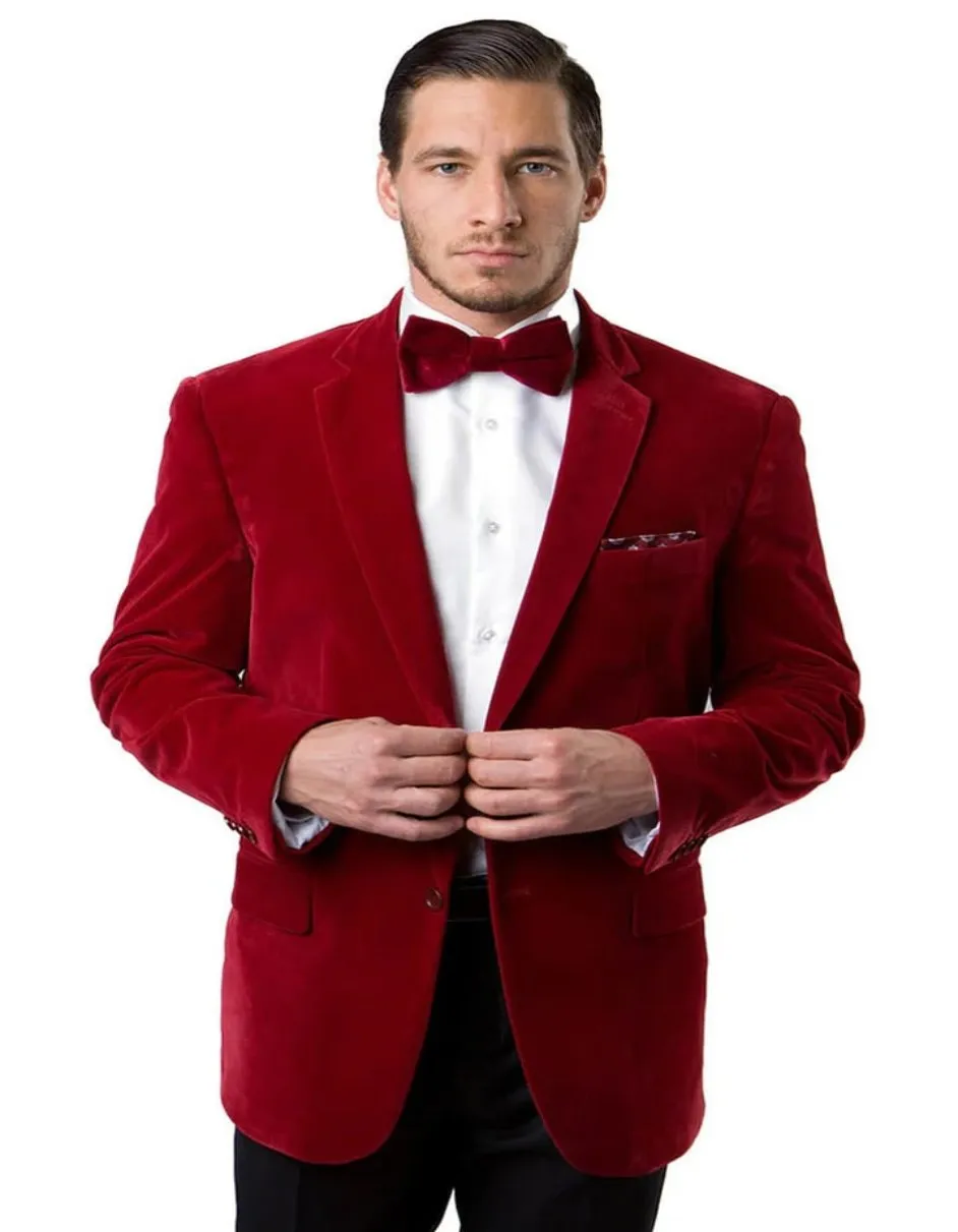 Mens Two Button Classic Velvet Red Blazer