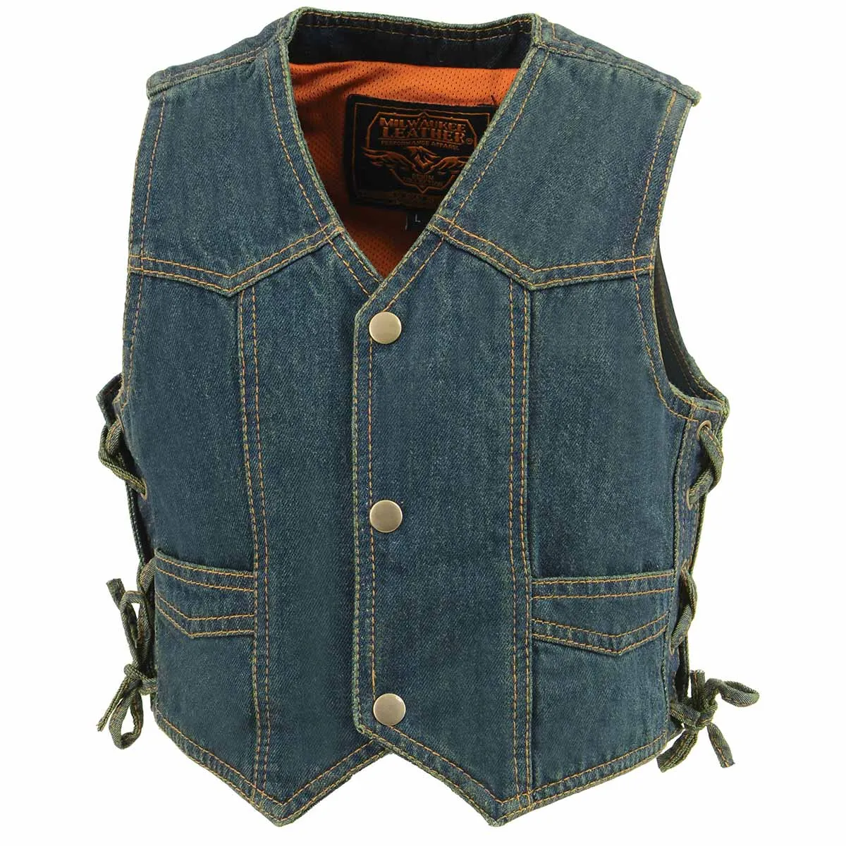 Milwaukee Leather MDK3900 Kids Classic Blue Denim Side Lace Vest