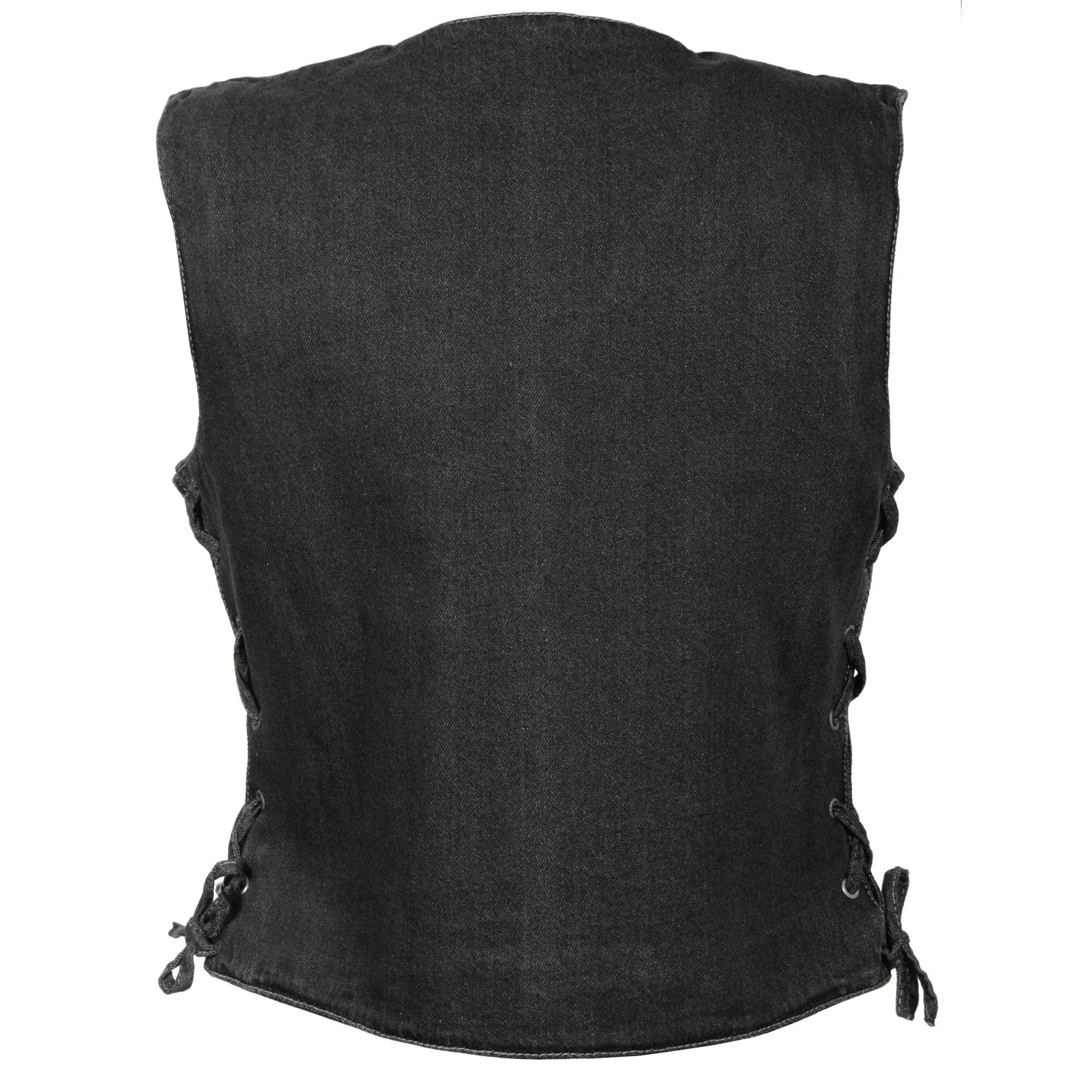 Milwaukee Leather MDL4001 Women's Black Denim Motorcycle Vest with Side Lace and 4 Snap Front