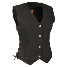 Milwaukee Leather MDL4001 Women's Black Denim Motorcycle Vest with Side Lace and 4 Snap Front