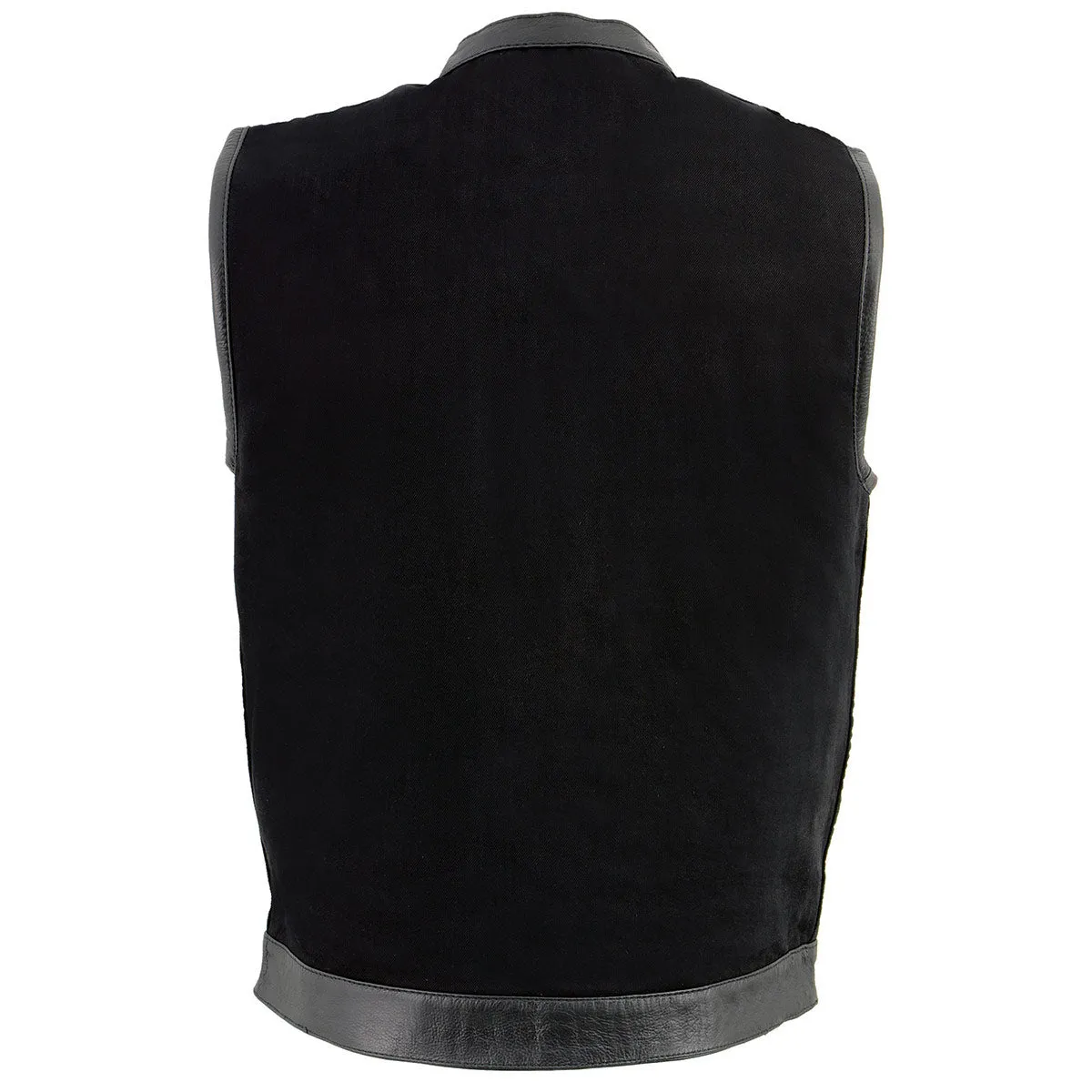 Milwaukee Leather MDM3010 Men's Black Denim Club Vest with Leather Trim and Hidden Zipper