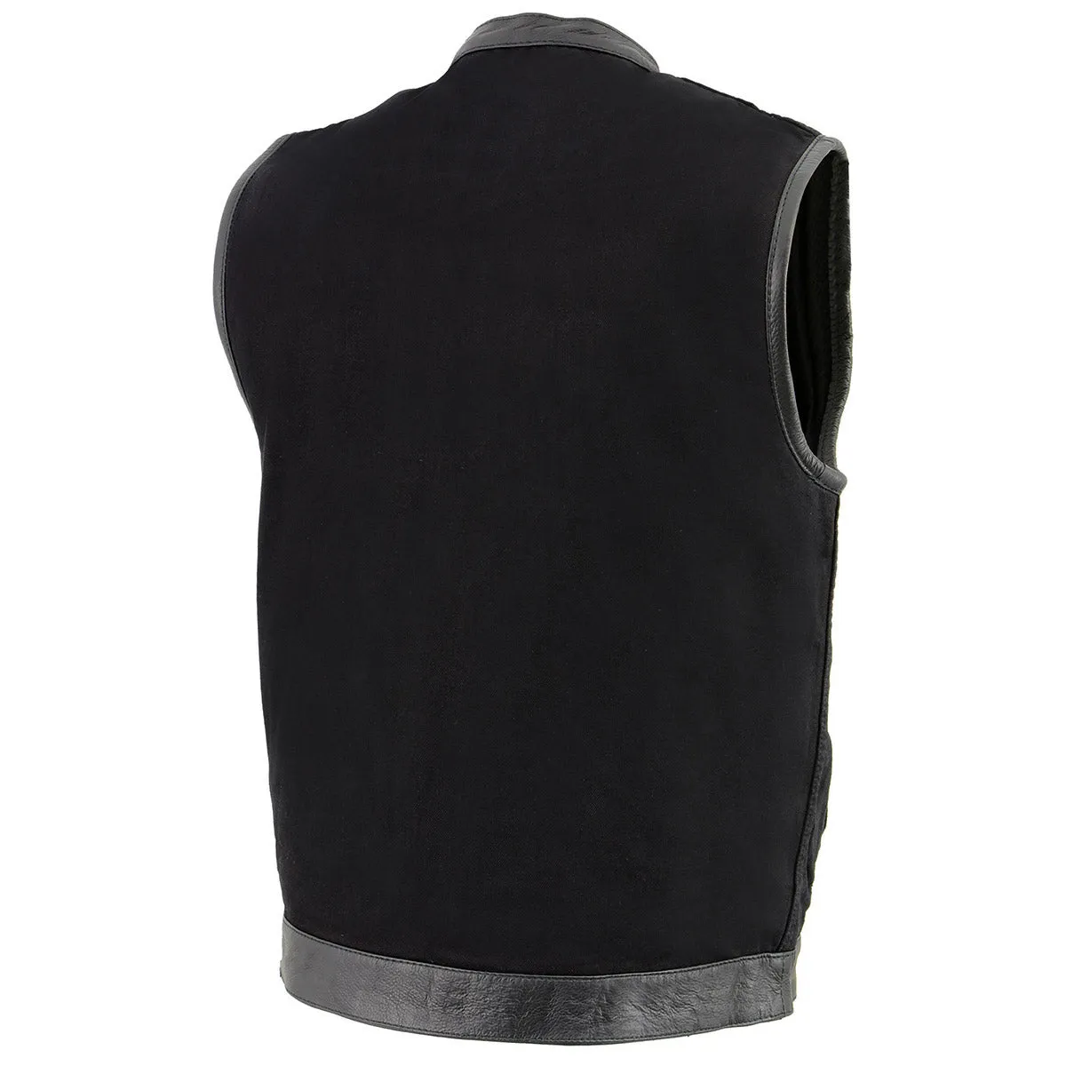 Milwaukee Leather MDM3010 Men's Black Denim Club Vest with Leather Trim and Hidden Zipper