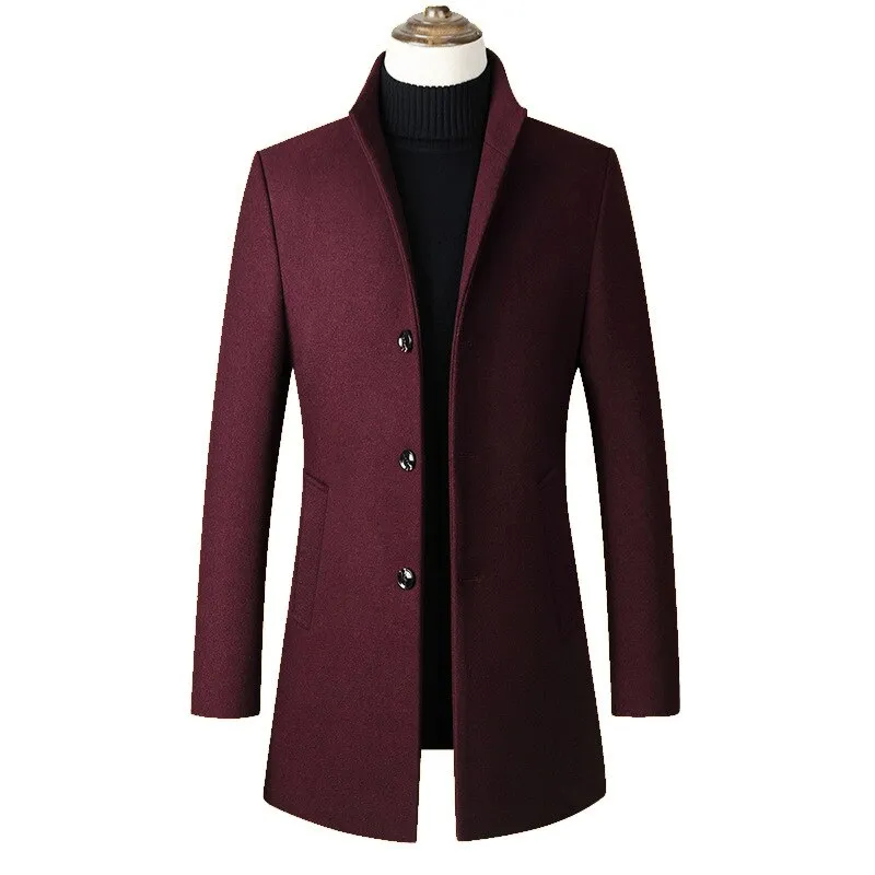 New Brand Autumn Winter 30% Wool Men Thick Coats Stand Collar Male Fashion Wool Blend Jackets Outerwear Smart Casual Trench