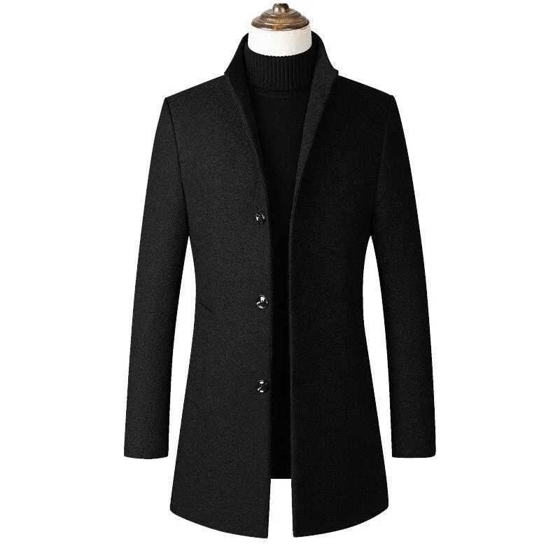 New Brand Autumn Winter 30% Wool Men Thick Coats Stand Collar Male Fashion Wool Blend Jackets Outerwear Smart Casual Trench