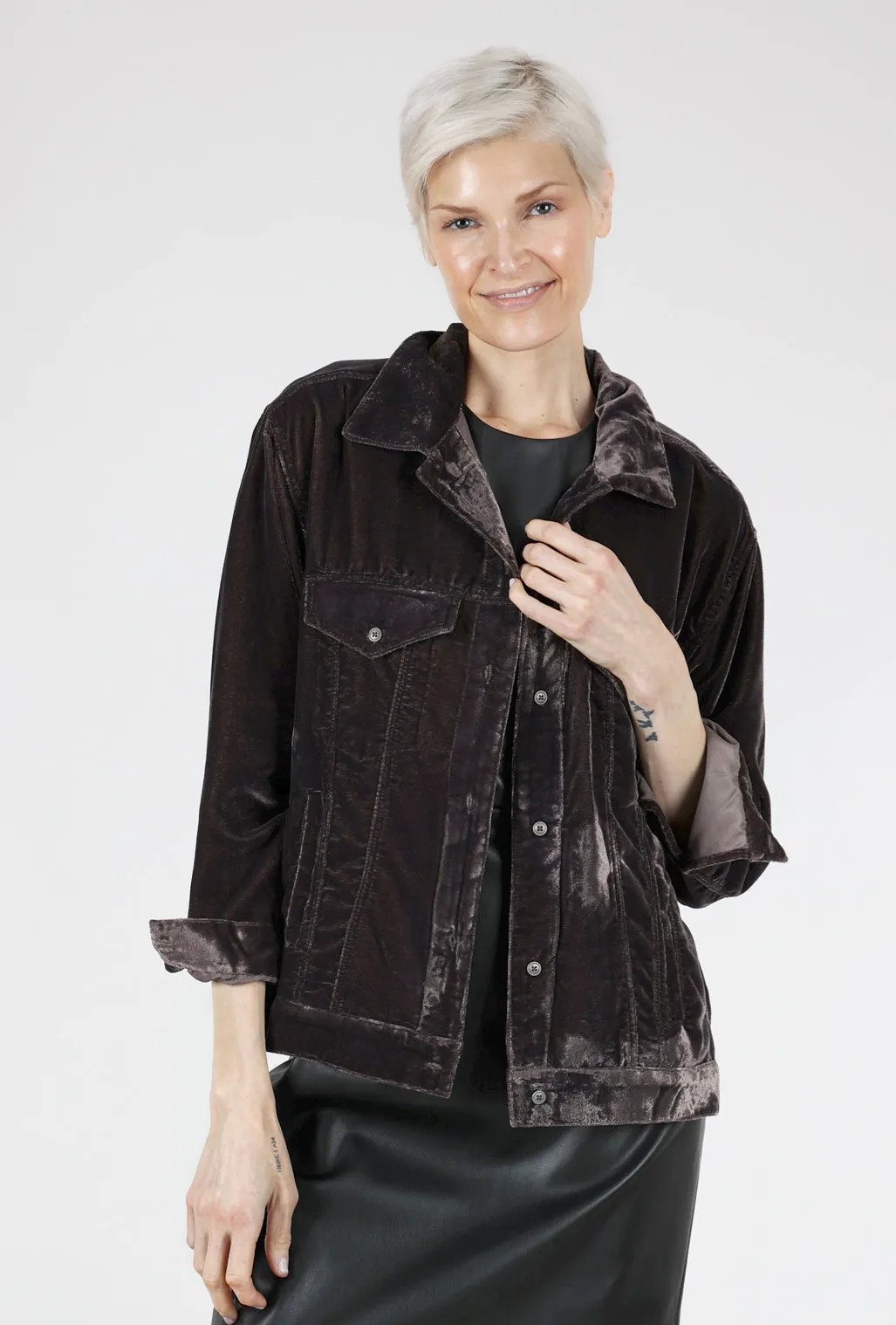 Nyla Velvet Jean Jacket, Charcoal