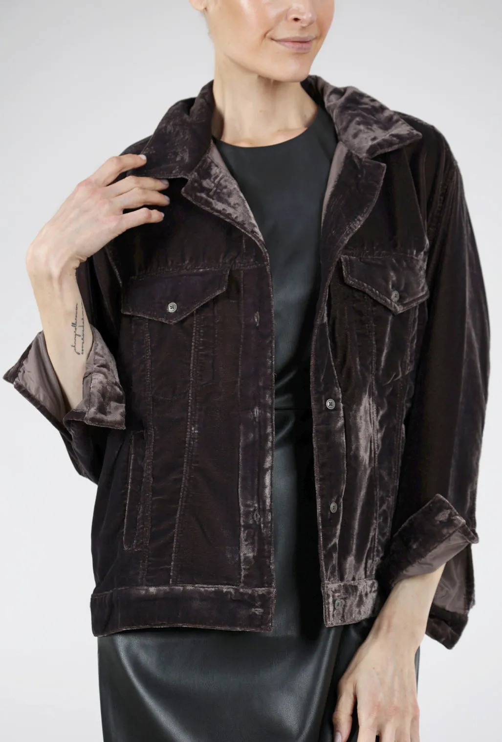 Nyla Velvet Jean Jacket, Charcoal