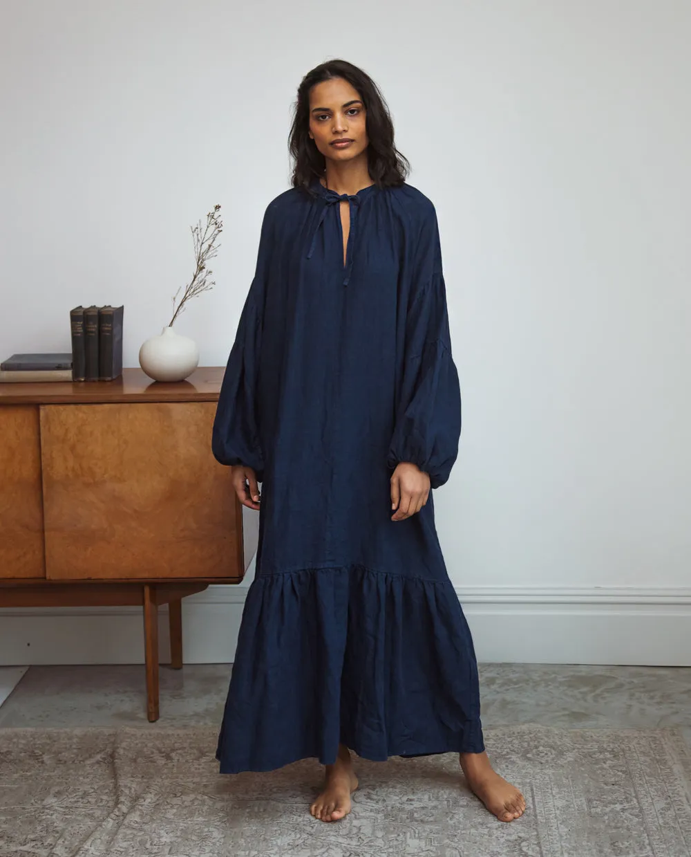 Odessa Linen Dress In Navy