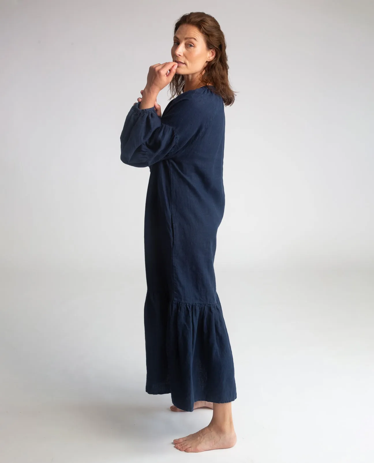 Odessa Linen Dress In Navy