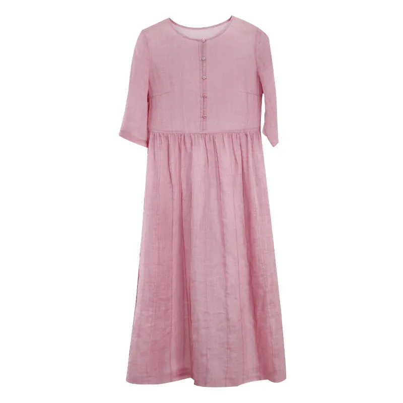 Pink Linen Women Dresses Summer Women Dresses WC961801