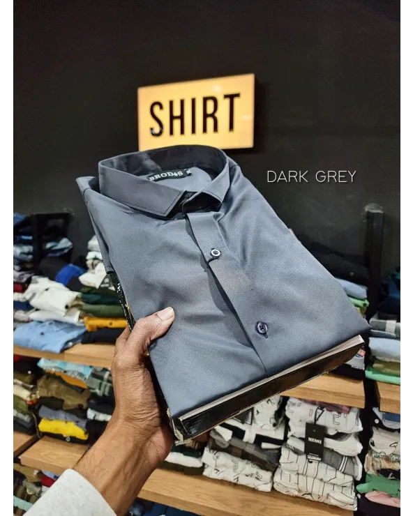 Plain Satin Shirt  - Dark Grey