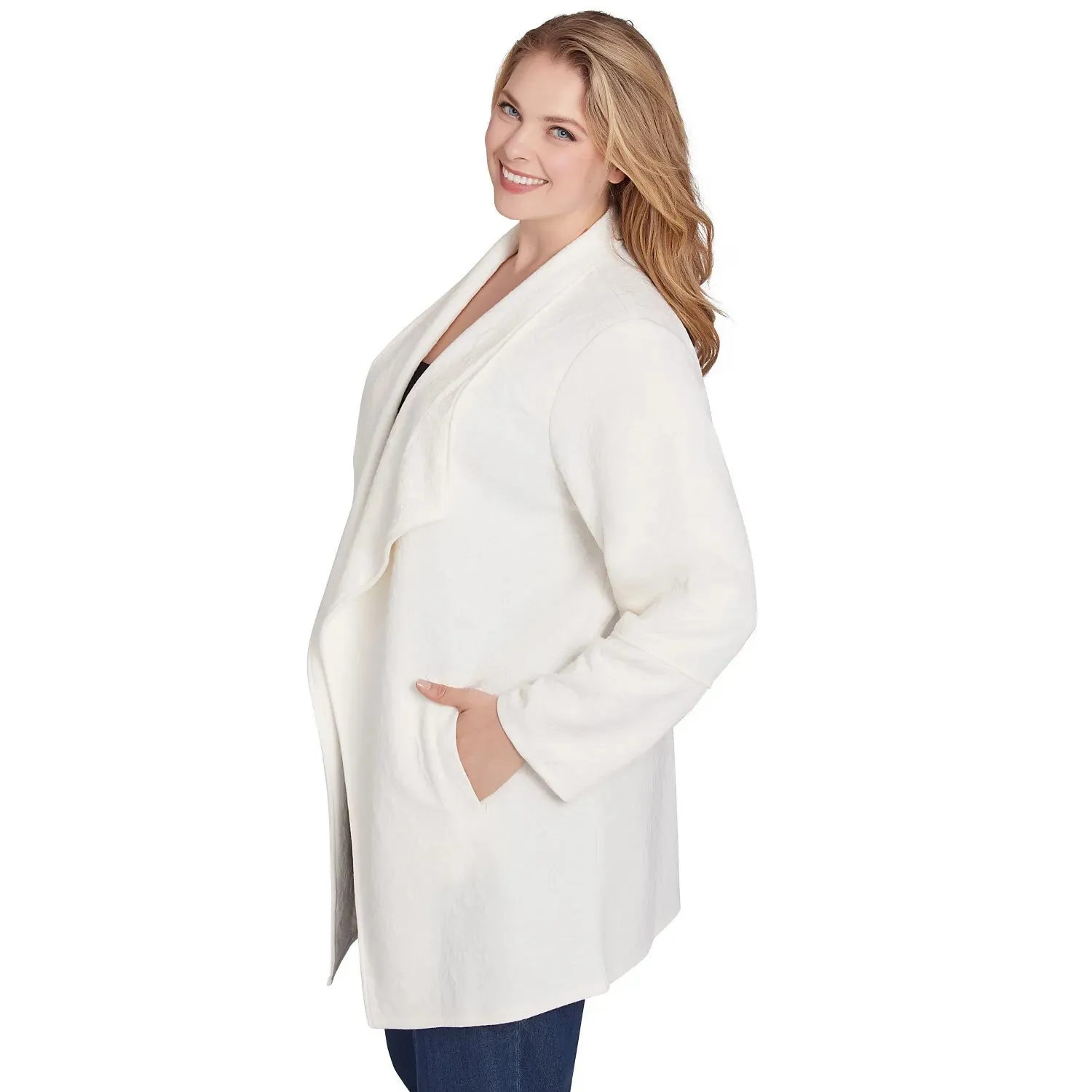 Plus Winter Scroll Quilted Knit Jacket Ivory - Ruby Rd