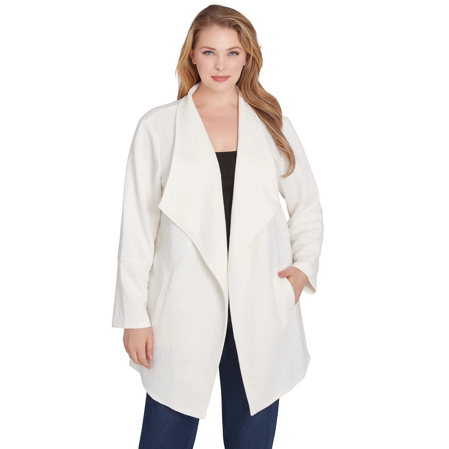 Plus Winter Scroll Quilted Knit Jacket Ivory - Ruby Rd