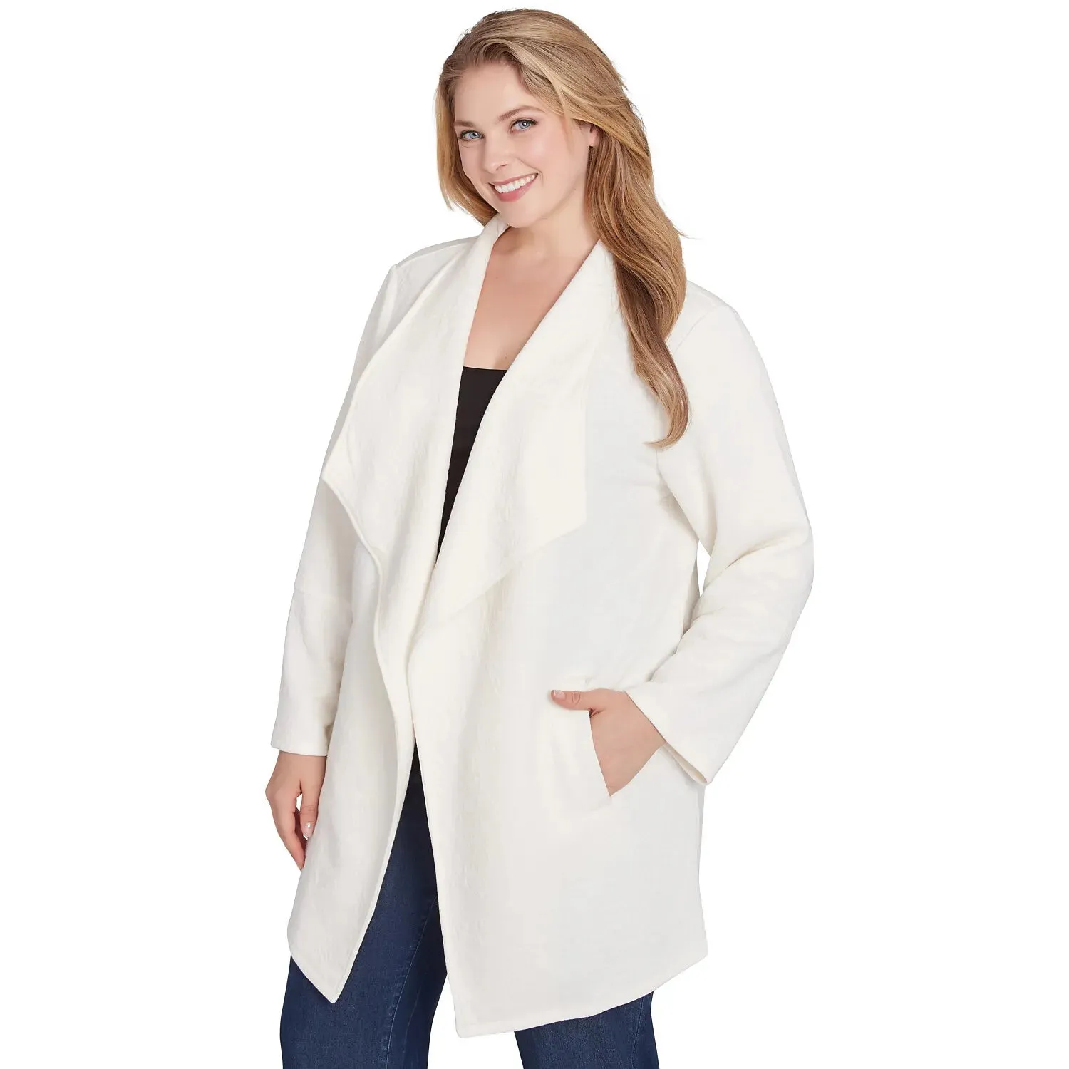 Plus Winter Scroll Quilted Knit Jacket Ivory - Ruby Rd