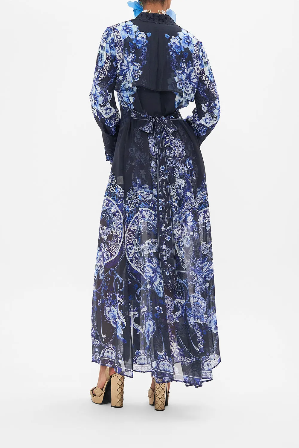 PRINTED TRENCH WITH CUTWORK LACE COLLAR DELFT DYNASTY