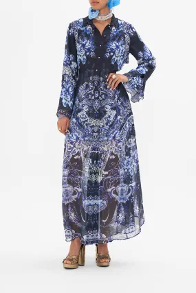 PRINTED TRENCH WITH CUTWORK LACE COLLAR DELFT DYNASTY