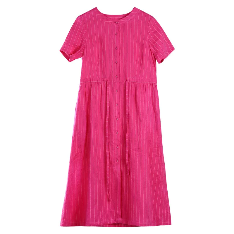 Red Stripe Linen Women Dresses Spring Summer Women Dresses WC961802