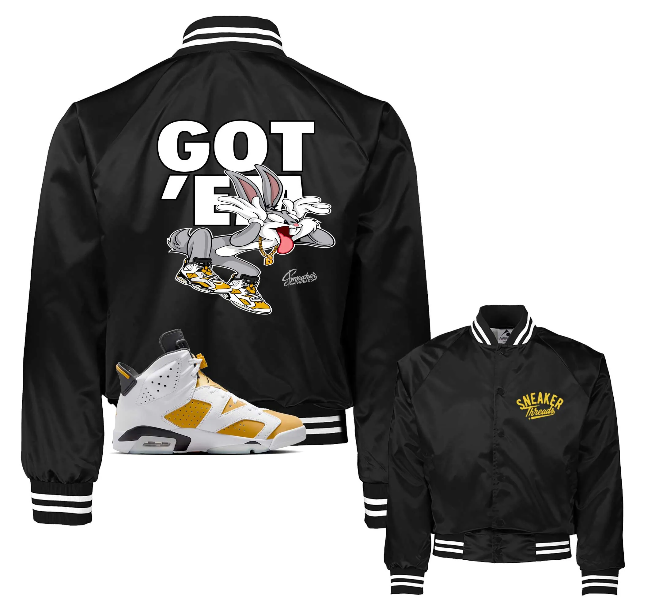 Retro 6 Yellow Ochre Copped Em Satin Jacket