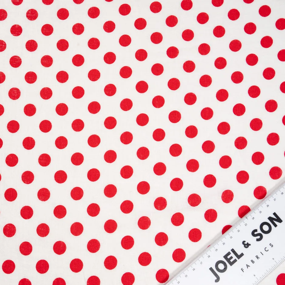 Rich Red Spotted White Pure Linen