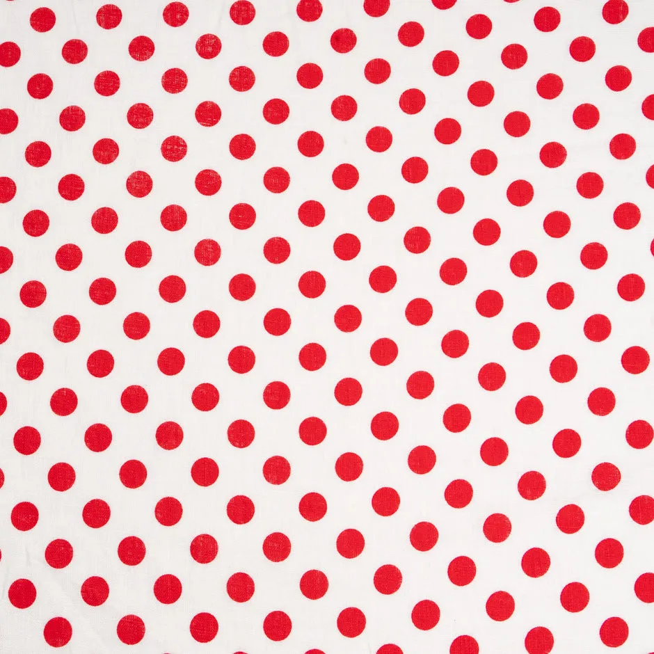 Rich Red Spotted White Pure Linen