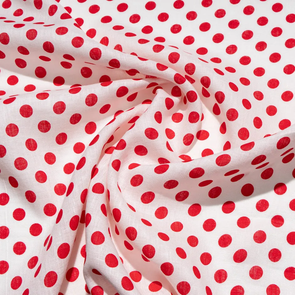 Rich Red Spotted White Pure Linen