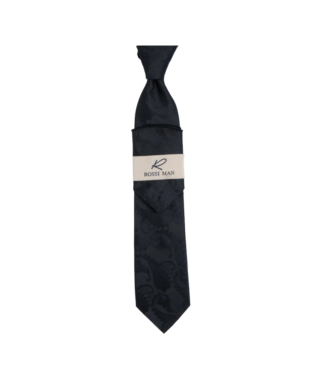 Rossi Man Black Paisley Ties and Hanky Set