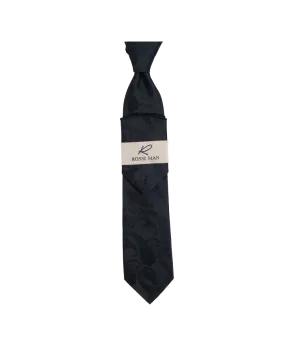 Rossi Man Black Paisley Ties and Hanky Set