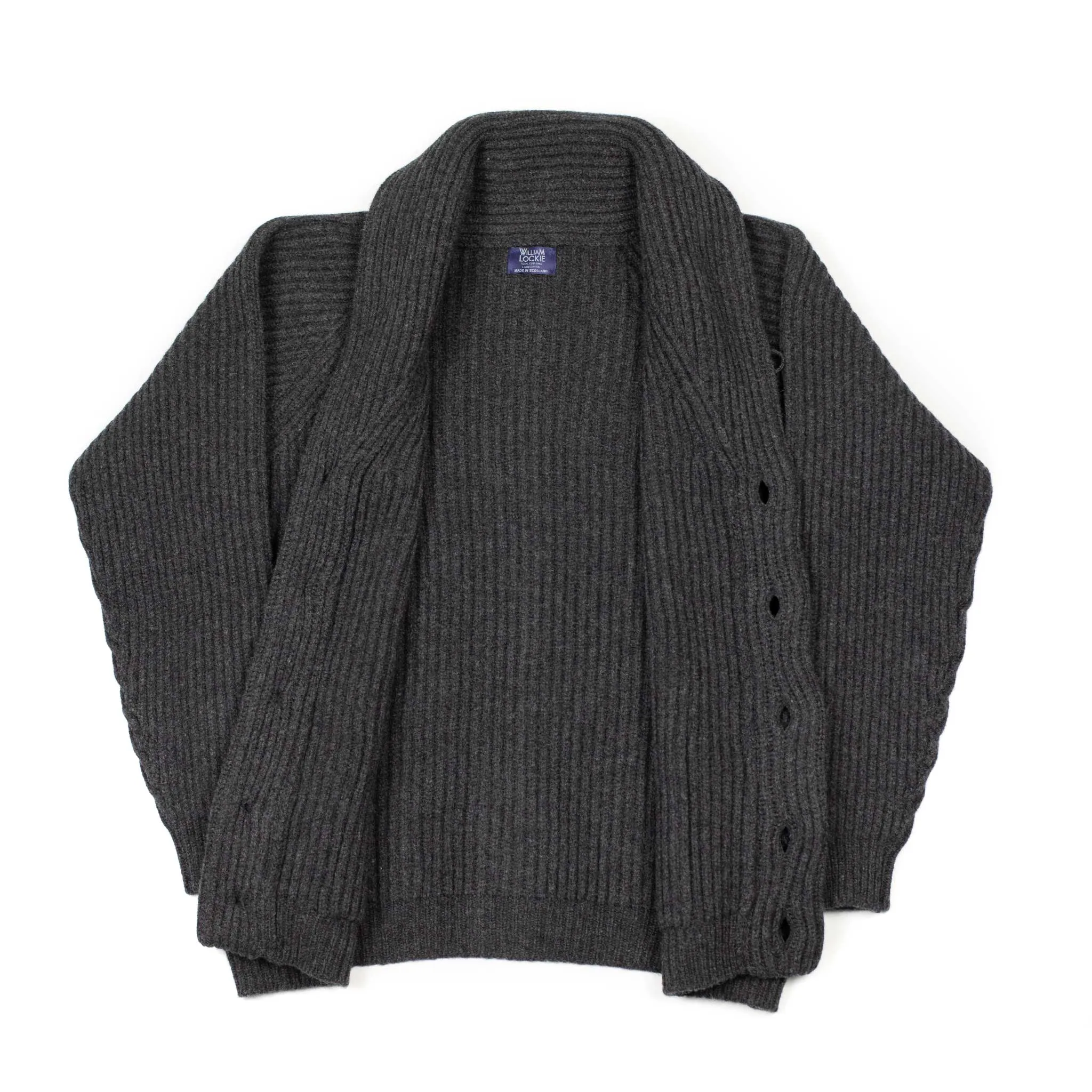 Shawl collar 4-ply cardigan jacket in Charcoal grey supergeelong lambswool