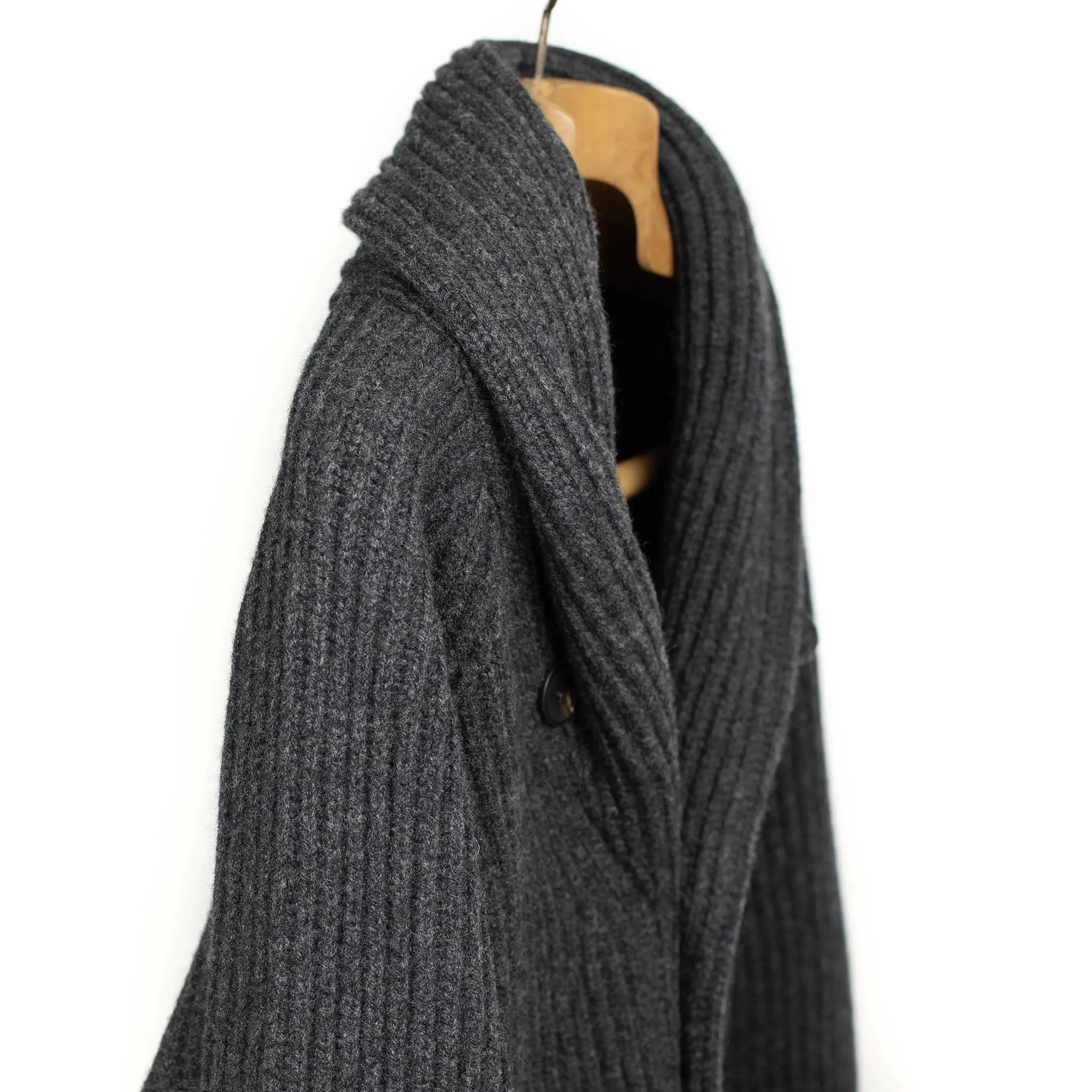 Shawl collar 4-ply cardigan jacket in Charcoal grey supergeelong lambswool