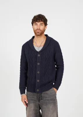 SHAWL NECK CARDIGAN WITH CABLE KNIT DETAIL