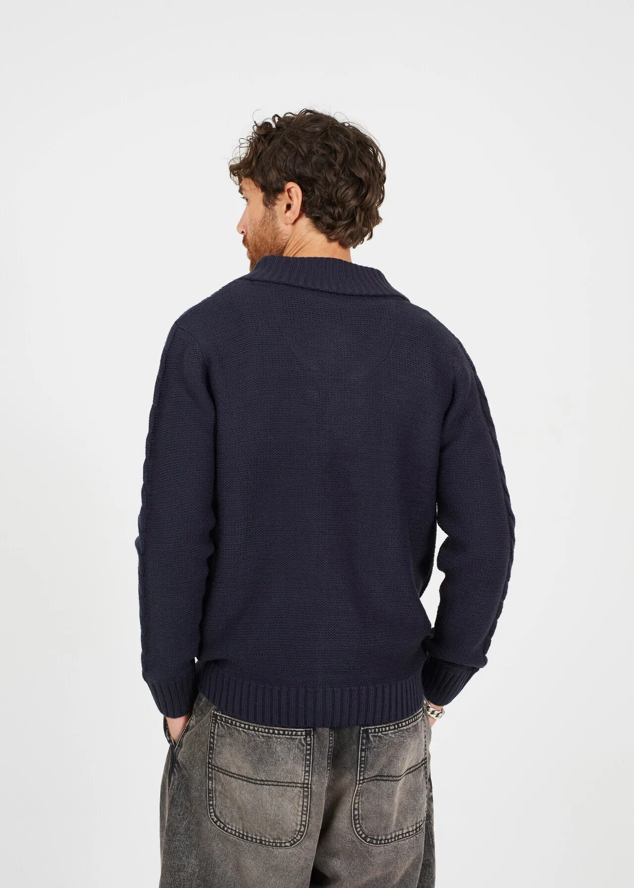 SHAWL NECK CARDIGAN WITH CABLE KNIT DETAIL