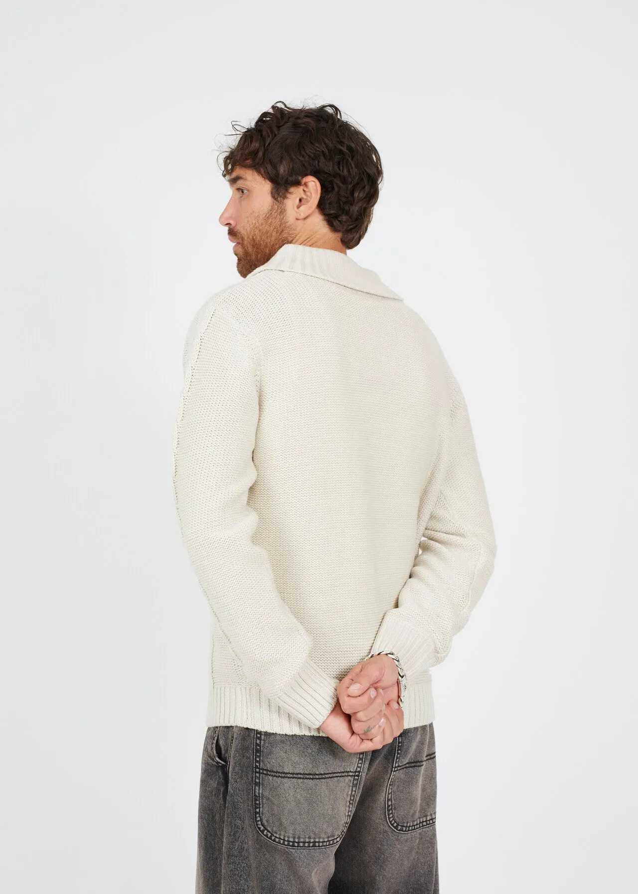 SHAWL NECK CARDIGAN WITH CABLE KNIT DETAIL