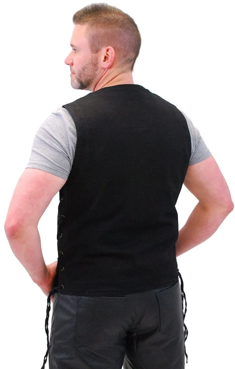 Side Lace Black Denim Vest w/Concealed Pockets #VMC1315LK