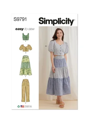 Simplicity Pattern 9791 Misses' Tops, Skirt and Pants