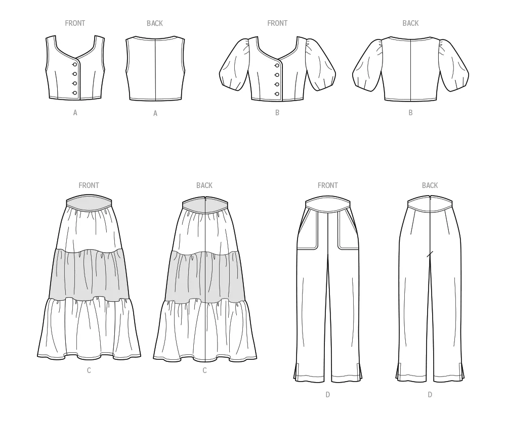 Simplicity Pattern 9791 Misses' Tops, Skirt and Pants