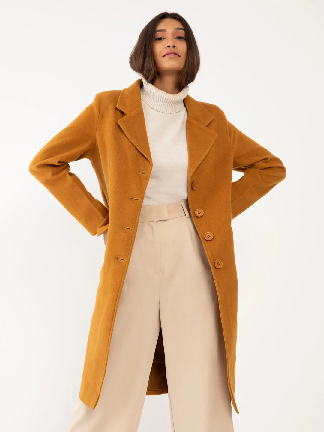 Tan Solid Trench Coat