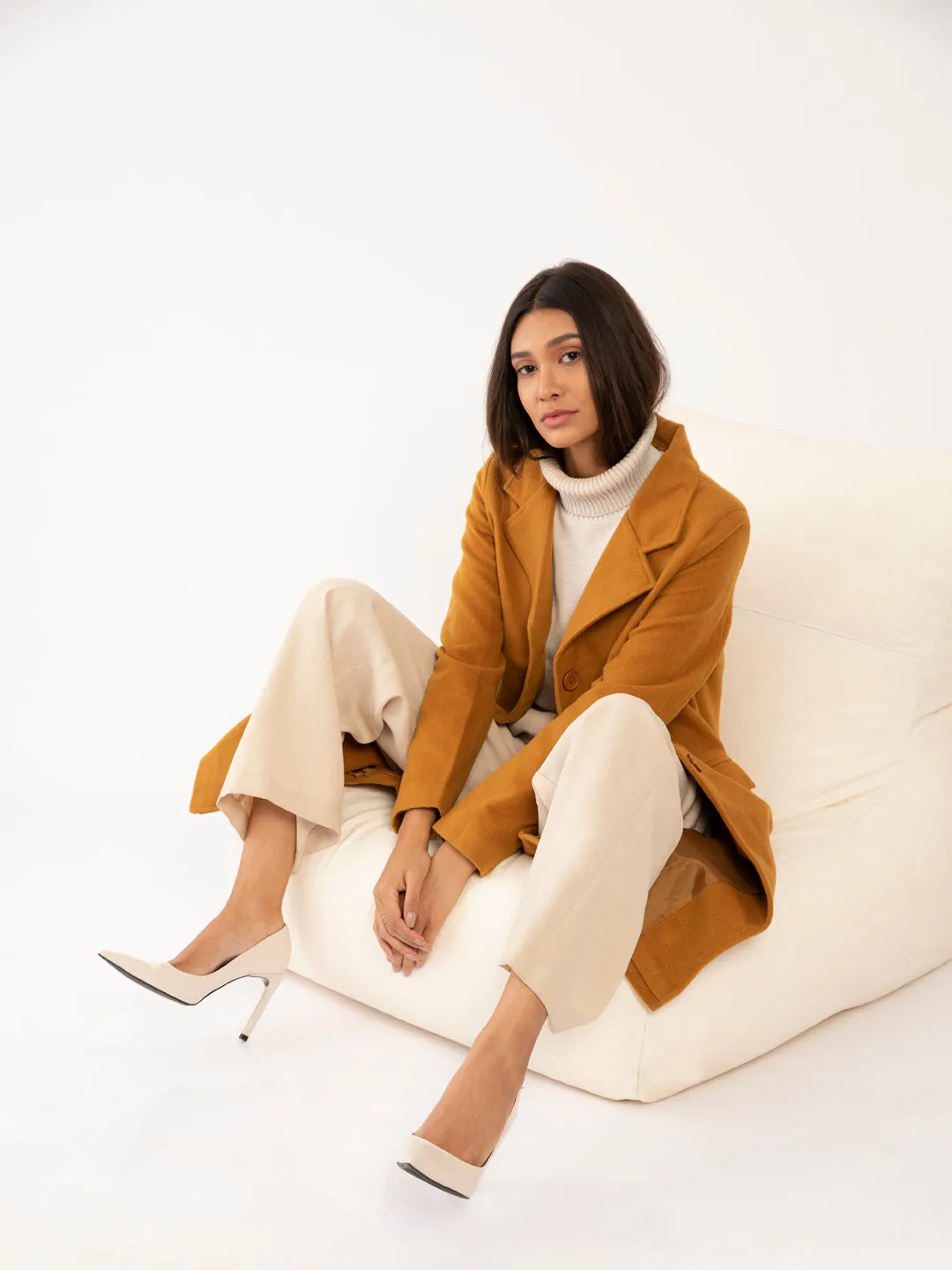 Tan Solid Trench Coat