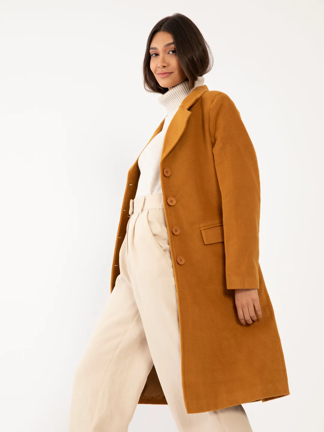 Tan Solid Trench Coat