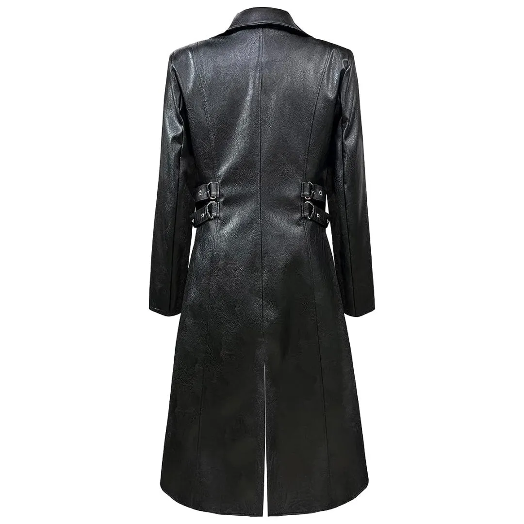 Traditional Leather Trench Coat For Men With Classy Zip Closer