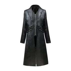 Traditional Leather Trench Coat For Men With Classy Zip Closer