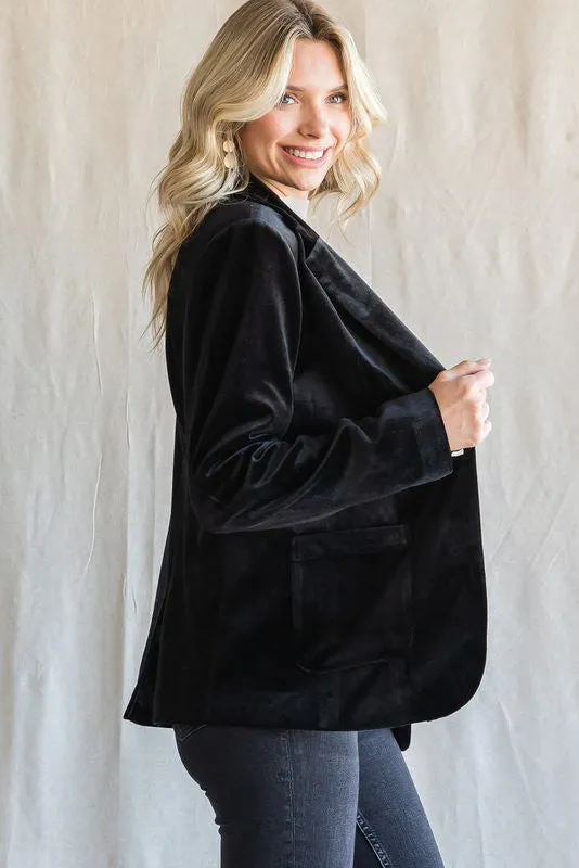 Trendy Glam Black Velvet Blazer