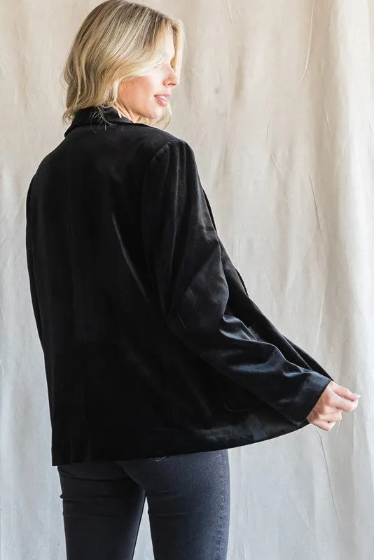 Trendy Glam Black Velvet Blazer