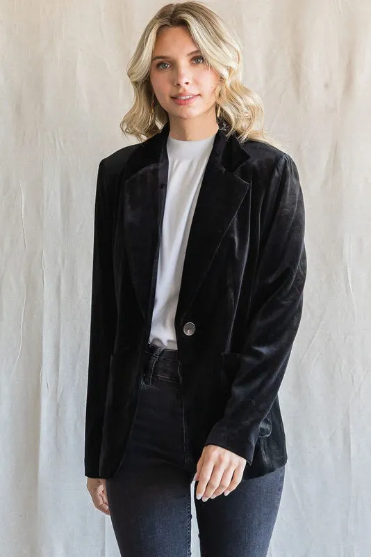 Trendy Glam Black Velvet Blazer