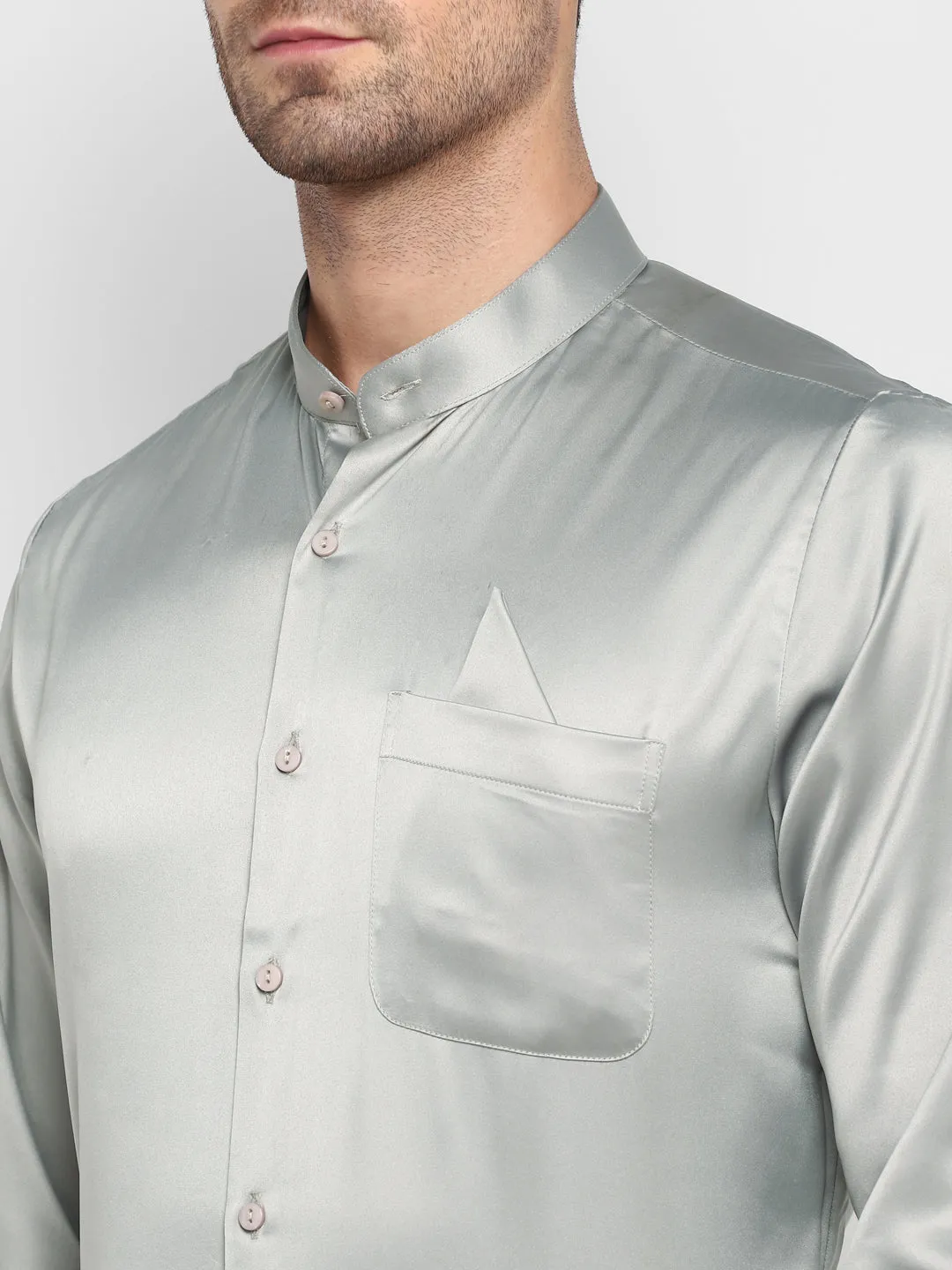 Turtle Men Grey Satin Solid Regular Fit Shirts