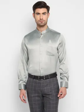 Turtle Men Grey Satin Solid Regular Fit Shirts