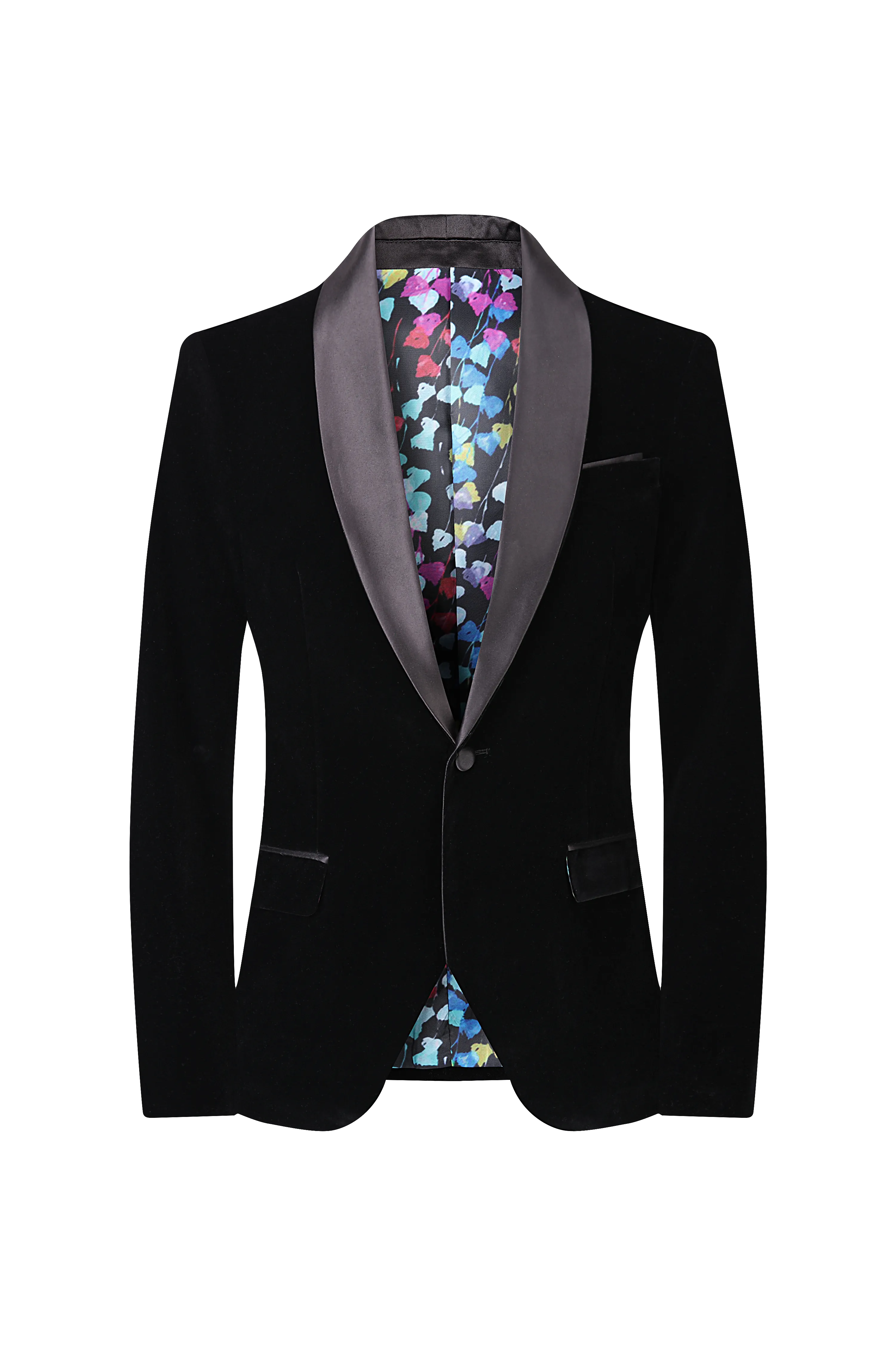 Velvet Shall Lapel Blazer - Black