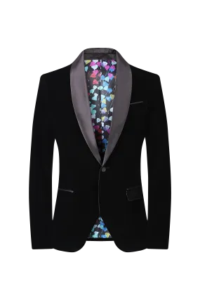 Velvet Shall Lapel Blazer - Black