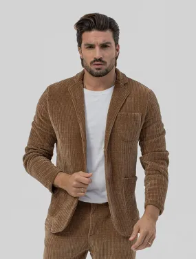 VELVET SINGLE BREASTED BLAZER IN CAMEL