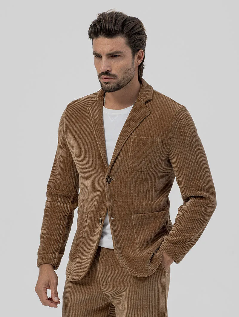 VELVET SINGLE BREASTED BLAZER IN CAMEL