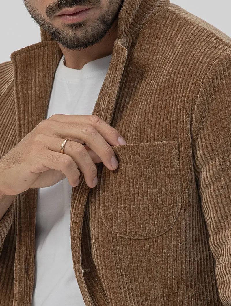 VELVET SINGLE BREASTED BLAZER IN CAMEL